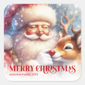 Happy Personalized Santa Rudolph Christmas Party  スクエアシール (正面)