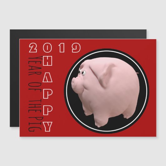 Happy PIg年2019 3D選択カラー1磁気C マグネット招待状 (正面/裏面)