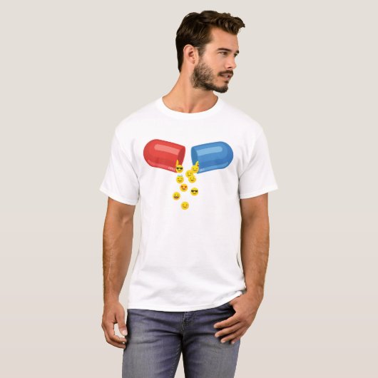 Happy Pill: 前向き Emoticons Tシャツ (正面フル)