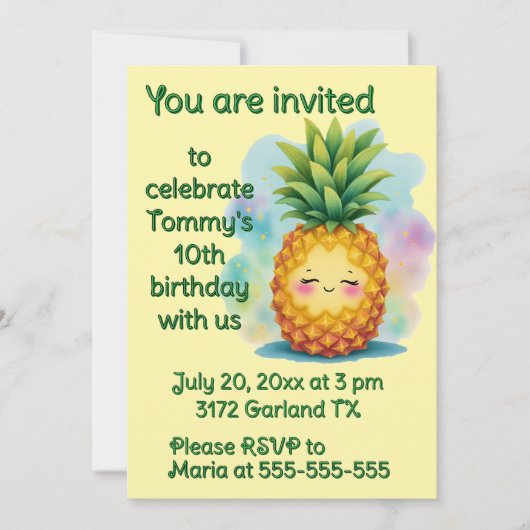 Happy Pineapple Birthday Party Invitation 招待状 (正面)
