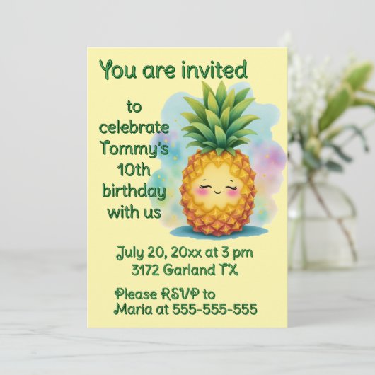 Happy Pineapple Birthday Party Invitation 招待状 (スタンド正面)
