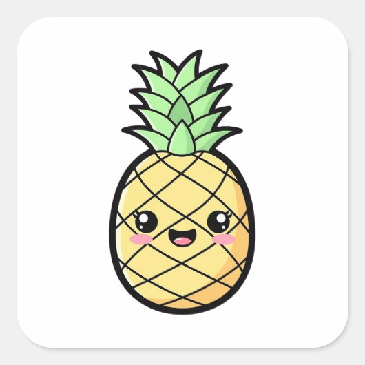 Happy Pineapple – Cute Kawaii Illustration スクエアシール (正面)