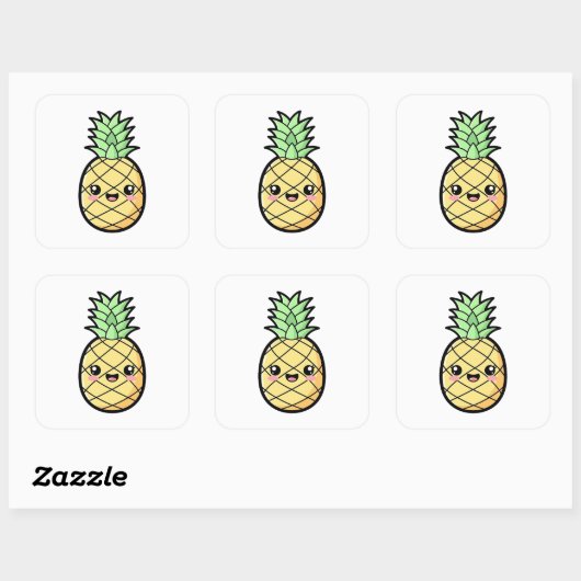 Happy Pineapple – Cute Kawaii Illustration スクエアシール (シート)