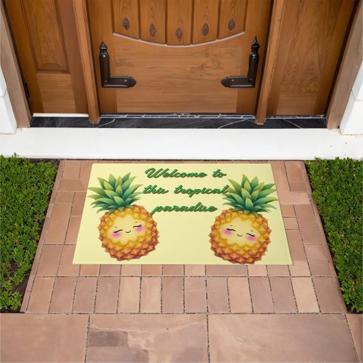 Happy Pineapple Welcome Mat ドアマット (室外)