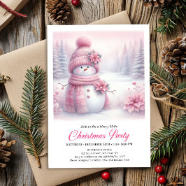 Happy Pink Coquette Snowman Editable Christmas 招待状