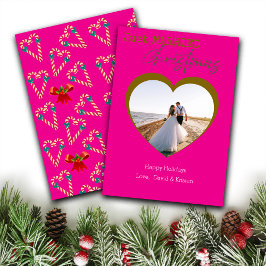 Happy Pink Just Married Christmas Custom Photo シーズンカード