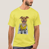 Happy Pit Bull Dog in a Raincoat Watercolor Tシャツ (正面)