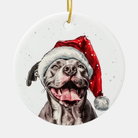 Happy Pitbull Dog Christmas Personalized セラミックオーナメント (正面)
