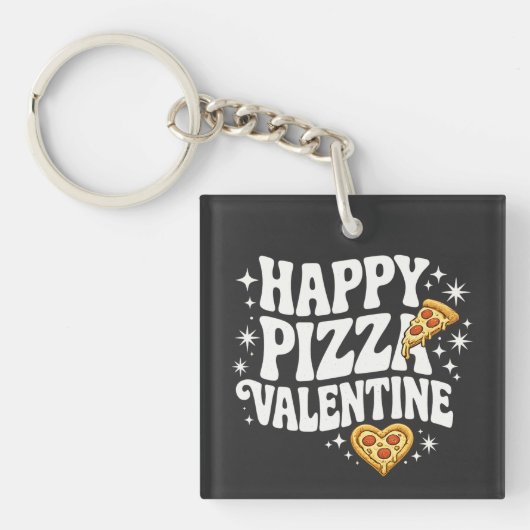 Happy Pizza Valentine Funny Pizza Love Design キーホルダー (正面)