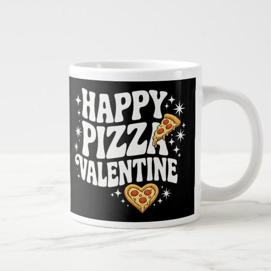 Happy Pizza Valentine Funny Pizza Love Design ジャンボコーヒーマグカップ (右)