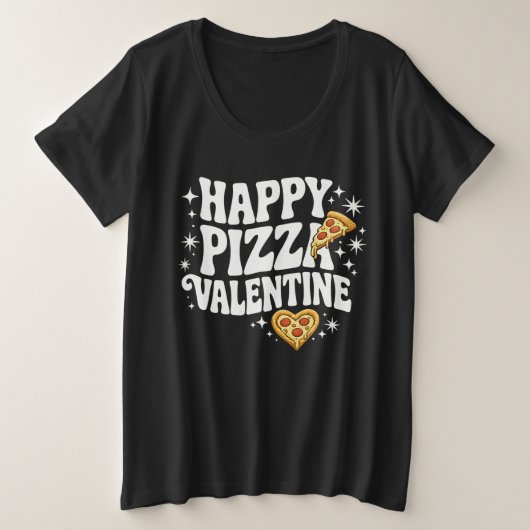 Happy Pizza Valentine Funny Pizza Love Design プラスサイズTシャツ (デザイン正面)