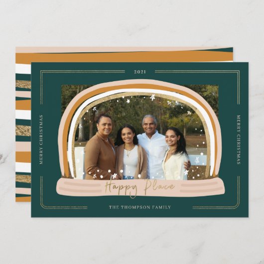 Happy Place モダン Snow Globeクリスマスフォト シーズンカード (正面/裏面)