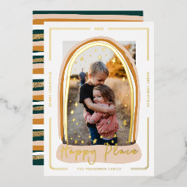 Happy Place モダン Snow Globeクリスマスフォト 箔シーズンカード