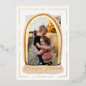 Happy Place モダン Snow Globeクリスマスフォト 箔シーズンカード (正面)