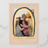 Happy Place モダン Snow Globeクリスマスフォト 箔シーズンカード (正面)