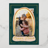 Happy Place モダン Snow Globeクリスマスフォト 箔シーズンカード (正面)