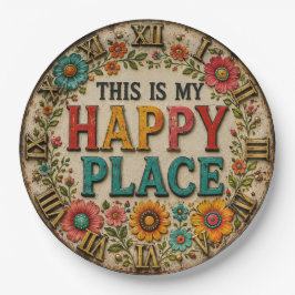 Happy Place Floral Cheerful Country Home Gift ペーパープレート