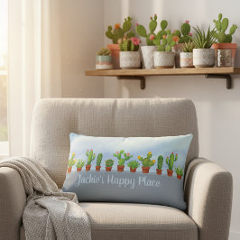 Happy Place Personalized Cactus Lover's Decorative ランバークッション