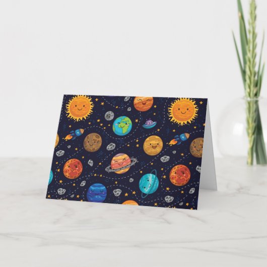 Happy Planets Greeting Card (空白の) サンキューカード (正面)