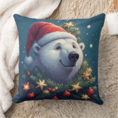 Happy Polar Bear in Santa Hat クッション (ブランケット)