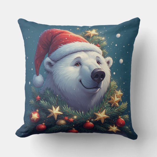 Happy Polar Bear in Santa Hat クッション (正面)