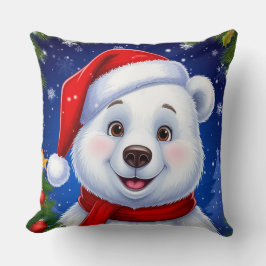 Happy Polar Bear in Santa Hat クッション