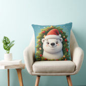 Happy Polar Bear in Santa Hat クッション (椅子)