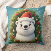 Happy Polar Bear in Santa Hat クッション (ブランケット)