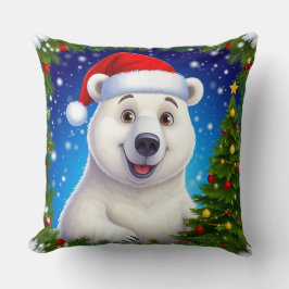 Happy Polar Bear in Santa Hat クッション
