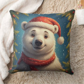 Happy Polar Bear in Santa Hat クッション (ブランケット)