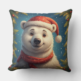 Happy Polar Bear in Santa Hat クッション
