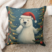 Happy Polar Bear in Santa Hat クッション (ブランケット)