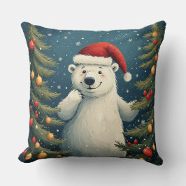 Happy Polar Bear in Santa Hat クッション