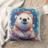 Happy Polar Bear in Santa Hat クッション (ブランケット)