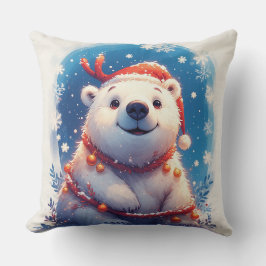 Happy Polar Bear in Santa Hat クッション