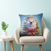 Happy Polar Bear in Santa Hat クッション (椅子)