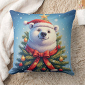 Happy Polar Bear in Santa Hat クッション (ブランケット)