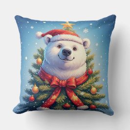 Happy Polar Bear in Santa Hat クッション