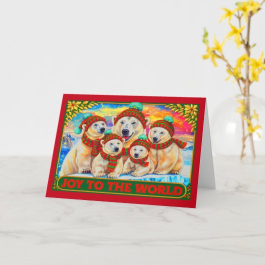 Happy Polar Bears Folded Christmas Card カード (黄色い花)
