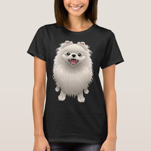 Happy Pomeranian (White Fur Version) Tシャツ (正面)