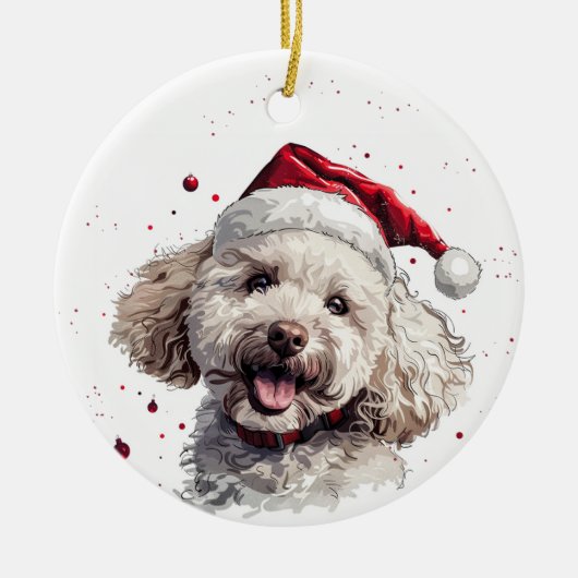 Happy Poodle Dog Christmas Personalized セラミックオーナメント (正面)