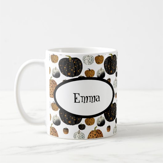 Happy print polka dots pumpkin コーヒーマグカップ (左)