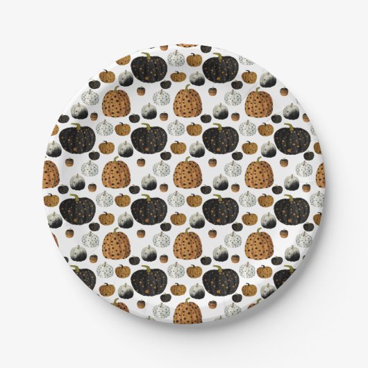 Happy print polka dots pumpkin ペーパープレート (正面)