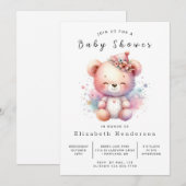 Happy Printable Bearベビーシャワー 招待状 (正面/裏面)