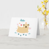 Happy Puggy Greeting Card (空白の) カード (黄色い花)