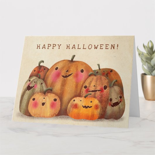 Happy Pumpkins – かわいいハロウィーン カード (小さな植物)