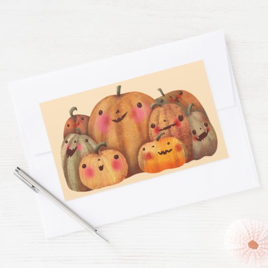 Happy Pumpkins – かわいいハロウィーン 長方形シール (封筒)