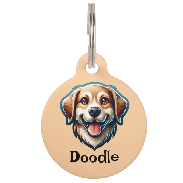 "Happy Pupのカスタムラベル – 名前と情連絡報を追加!" ペット　ネームタグ (正面)