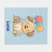 Happy Puppy, Boy, 1st Birthday Gift, Personalized  フリースブランケット (正面(横))