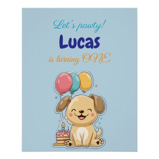 Happy Puppy, Boy, Let's Pawty, 初誕生日 ポスター (正面)